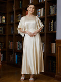 Samantha A-Line/Princess Silk like Satin Ruched Scoop 1/2 Sleeves Ankle-Length Mother of the Bride Dresses SJSP0020243