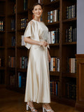 Samantha A-Line/Princess Silk like Satin Ruched Scoop 1/2 Sleeves Ankle-Length Mother of the Bride Dresses SJSP0020243