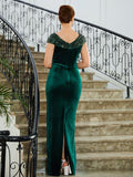 Poll Sheath/Column Velvet Ruched V-neck Sleeveless Floor-Length Mother of the Bride Dresses SJSP0020245