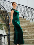 Poll Sheath/Column Velvet Ruched V-neck Sleeveless Floor-Length Mother of the Bride Dresses SJSP0020245