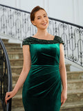 Poll Sheath/Column Velvet Ruched V-neck Sleeveless Floor-Length Mother of the Bride Dresses SJSP0020245