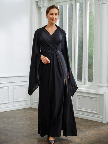 Luna Sheath/Column Jersey Ruched V-neck Sleeveless Floor-Length Mother of the Bride Dresses SJSP0020246