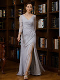 Mabel Sheath/Column 30D Chiffon Beading V-neck 3/4 Sleeves Floor-Length Mother of the Bride Dresses SJSP0020247