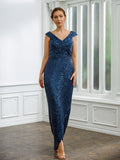 Valerie Sheath/Column Ruched V-neck Sleeveless Floor-Length Mother of the Bride Dresses SJSP0020240