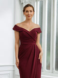 Lilyana Sheath/Column Stretch Crepe Ruched Off-the-Shoulder Sleeveless Floor-Length Mother of the Bride Dresses SJSP0020245