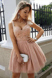 A Line Sweetheart Strapless Straps Tulle Beaded Grey Short Homecoming Dresses with Appliques JS950