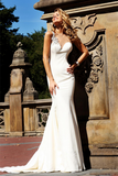 Graceful Mermaid One Shoulder Sweetheart Sleeveless Sexy Long White Satin Prom Dresses JS08