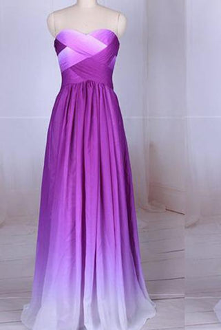 Simple Purple Strapless Sweetheart A-Line Chiffon Ombre Backless Prom Dresses UK JS364