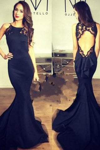 Sexy Open Back Black Halter Sleeveless Mermaid Long Fish Tail Custom Cheap Evening Dresses JS174