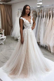 Timeless Lace Sparkly Sequins Tulle A-Line Wedding Dress With Appliques Gown