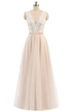 Elegant A Line Pink Tulle Lace High Neck Sleeveless Button Prom Evening Dresses JS598