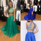 Beading Crystal Sexy Party Dress 2 Pieces Long A Line Evening Formal Dress Prom Dresses JS729