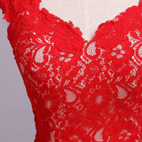 Elegant Red Sweetheart Mermaid Lace Cap Sleeve Open Back Prom Dress Party Dresses JS175