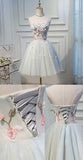 A Line Strapless Light Blue Lace up Homecoming Dress Flower Applique Short Prom Dresses JS730