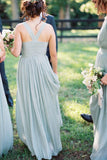 V Neck Long Gown Chiffon Classic Bridesmaid Dresses