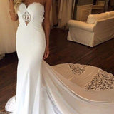 Elegant Sleeveless Mermaid Sheath Backless Sweetheart Applique Lace Wedding Dresses JS235