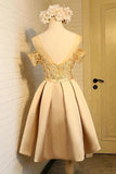 A Line Off the Shoulder Short Prom Dress Appliques Bowknot Lace Homecoming Dress JS854