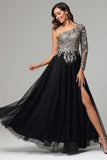 Vintage One Shoulder Appliqued Long Sleeve Mother of the Bride Dresses