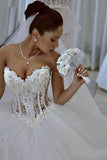 Ball Gown Lace Pearl Beads Unique Arabic Sweetheart White Tulle Princess Wedding Dress JS686