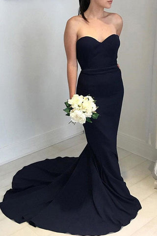 Affordable Strapless Black Sweetheart Elegant Mermaid Long Open Back Bridesmaid Dress JS595