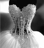 Ball Gown Lace Pearl Beads Unique Arabic Sweetheart White Tulle Princess Wedding Dress JS686