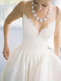 Wedding Dresses A-Line Spaghetti Straps With Lace And Pleated Bodice Satin