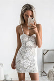 Sexy Sheath Spaghetti Straps Short Sleeveless Sweetheart Ivory Lace Homecoming Dresses JS681