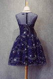 A Line Knee Length Beading Royal Blue Homecoming Dresses Short Bling Prom Dresses JS627