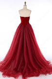 Princess V-Neck Organza Sleeveless Open Back Ruffles Burgundy Prom Dresses JS696