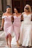 Mermaid Pink Off the Shoulder Sweetheart Prom Dresses Long Bridesmaid Dresses JS915