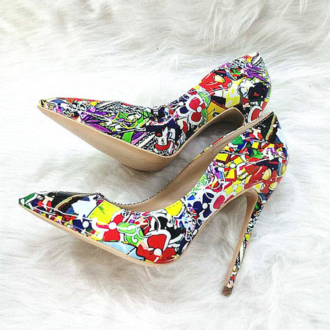 High-heels with Colorful Patterns Fashion Women Party Shoes