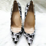 High Heels with black-and-white plaid pattern Fashion Women Party Shoes