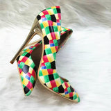 High Heels with colorful plaid pattern Fashion Evening Party Shoes