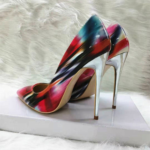 High-heels with Colorful Patterns Fashion Women Party Shoes