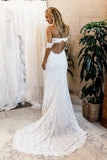 Off the Shoulder White Sweetheart Lace Sexy Mermaid Open Back Beach Wedding Dresses JS725