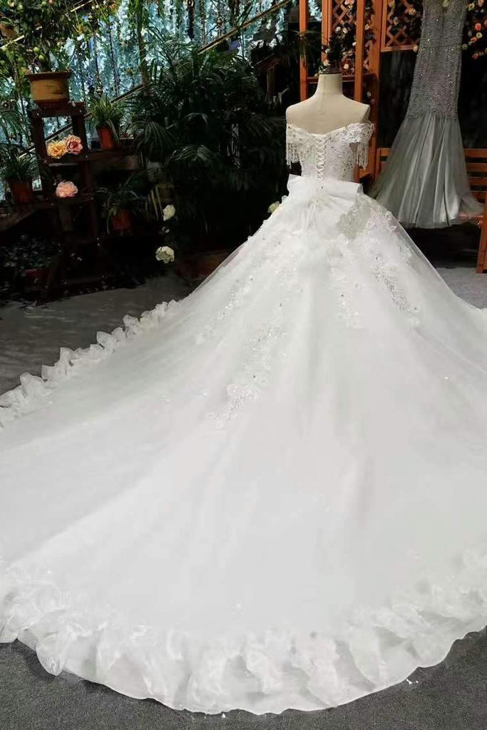 Wedding Dresses Off The Shoulder Ball Gown Tulle Lace Up With Appliques ...