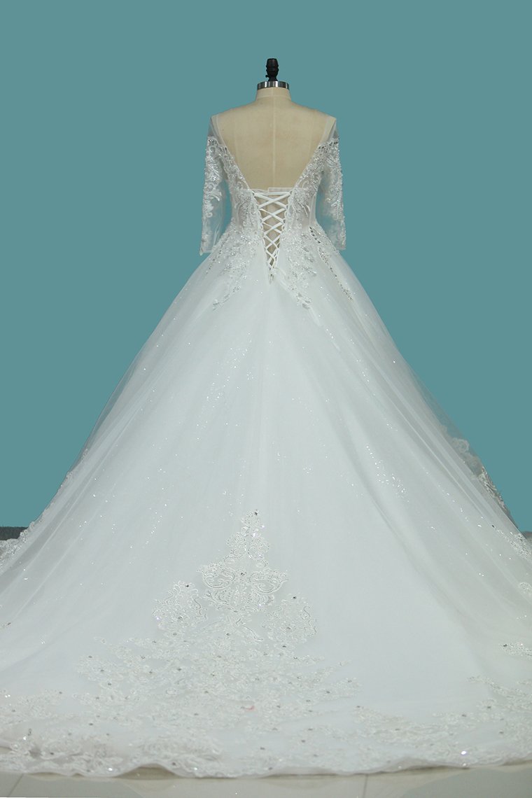 Marvelous Wedding Dresses Scoop Lace Up With Rhinestones Royal Train ...