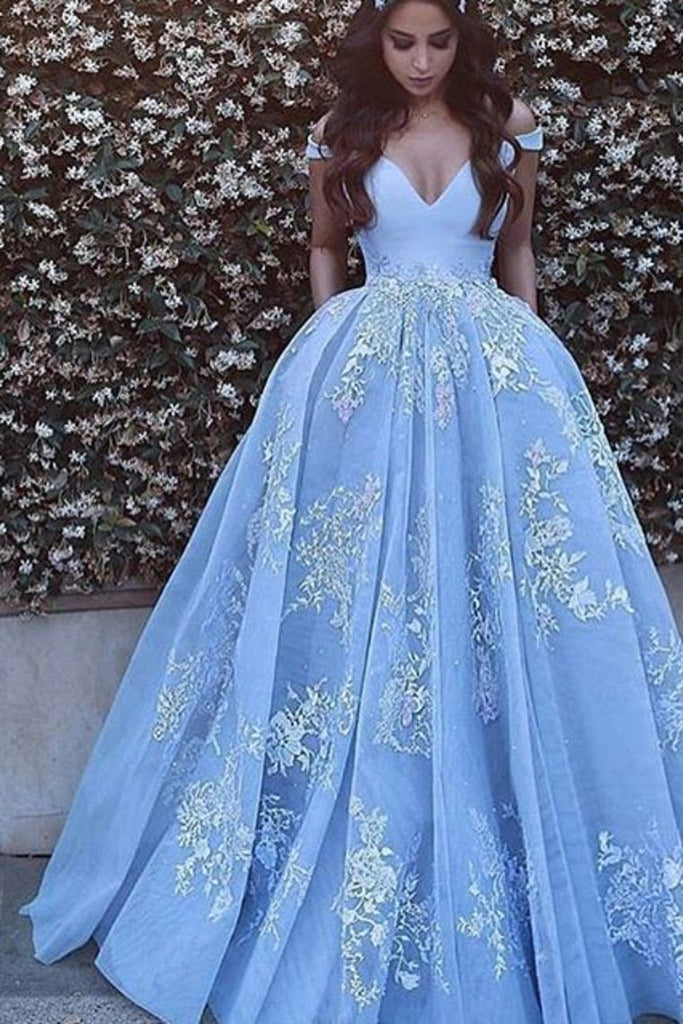 Ball Gown Off The Shoulder Prom Dresses Tulle With Appliques Online ...