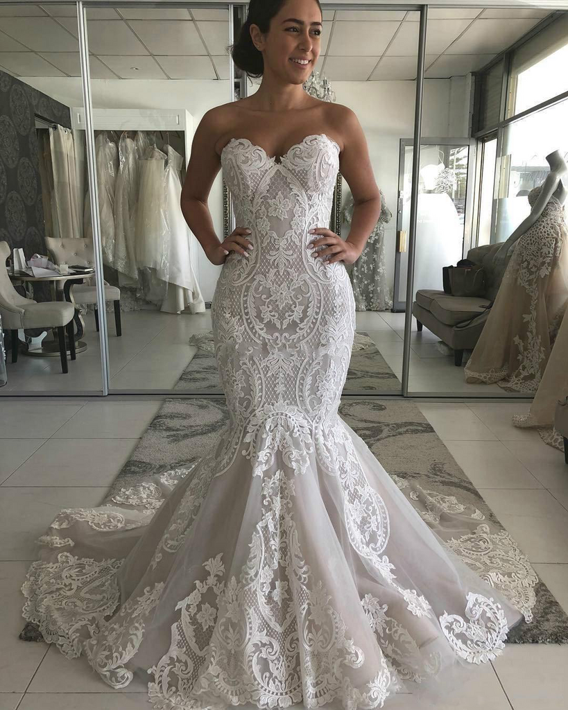 Buy Sexy Mermaid Ivory Lace Appliques Backless Wedding Dresses Wedding  Gowns Online – jolilis
