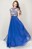Scoop Prom Dresses Chiffon A Line With Beading Cap Sleeves Fast Arrival