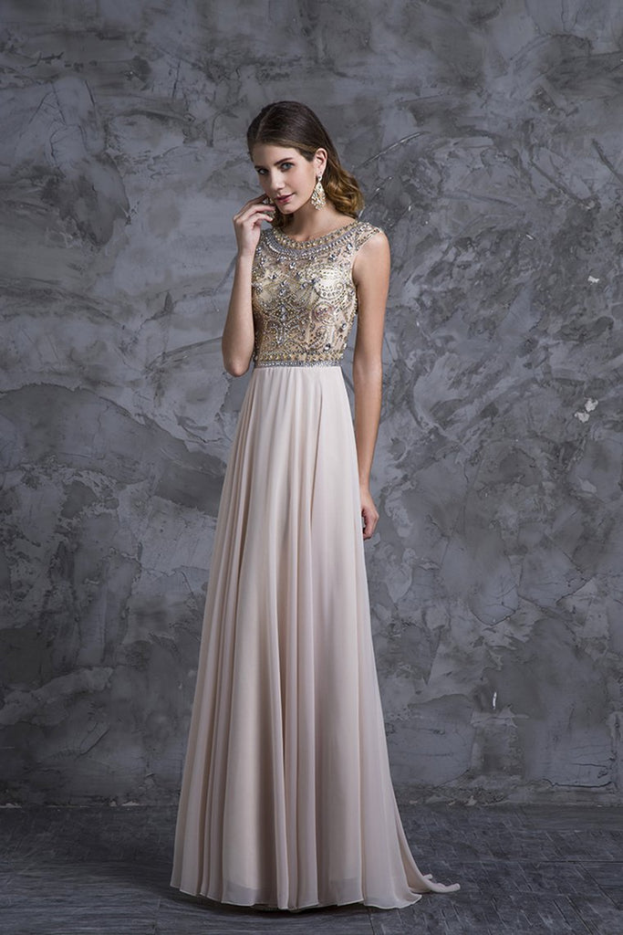 Prom Dress Scoop A Line Floor Length Beaded Tulle Bodice With Chiffon ...