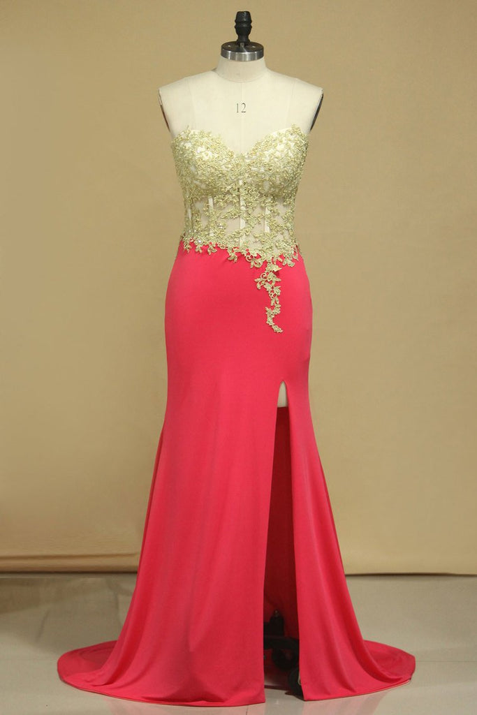 Buy Spandex Prom Dresses Sweetheart With Applique And Slit Online – jolilis