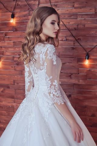 Buy Lace Appliques Half Sleeve Romantic White Ball Gown Tulle Lace up ...