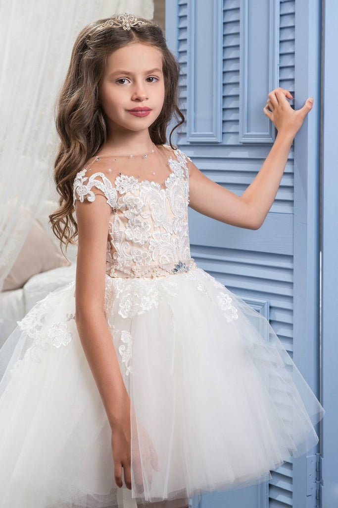 Asymmetrical Scoop With Applique Flower Girl Dresses A Line Tulle ...