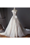Stunning Off The Shoulder Tulle Wedding Dress With Applique Bridal Dress With Long SJSPAE18RA2