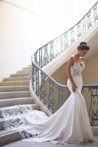 Elegant Lace See Through Strapless Mermaid Sheer Wedding Dress