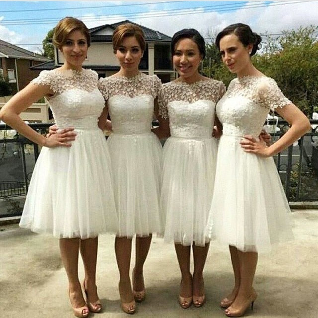 Buy Simple A-line Bateau Knee-Length White Bridesmaid Dresses with ...