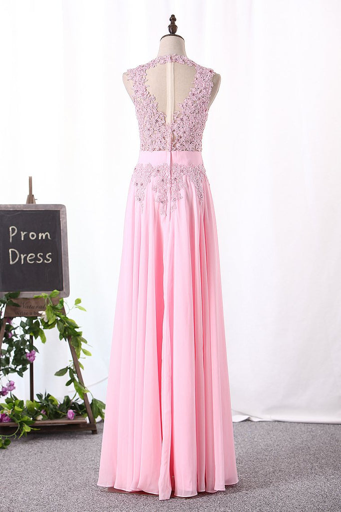 Prom Dresses Chiffon A Line Scoop With Applique Floor Length Online ...