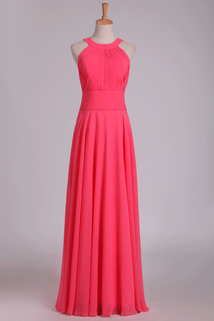 Bridesmaid Dresses Scoop Ruched Bodice Chiffon A Line Floor Length ...