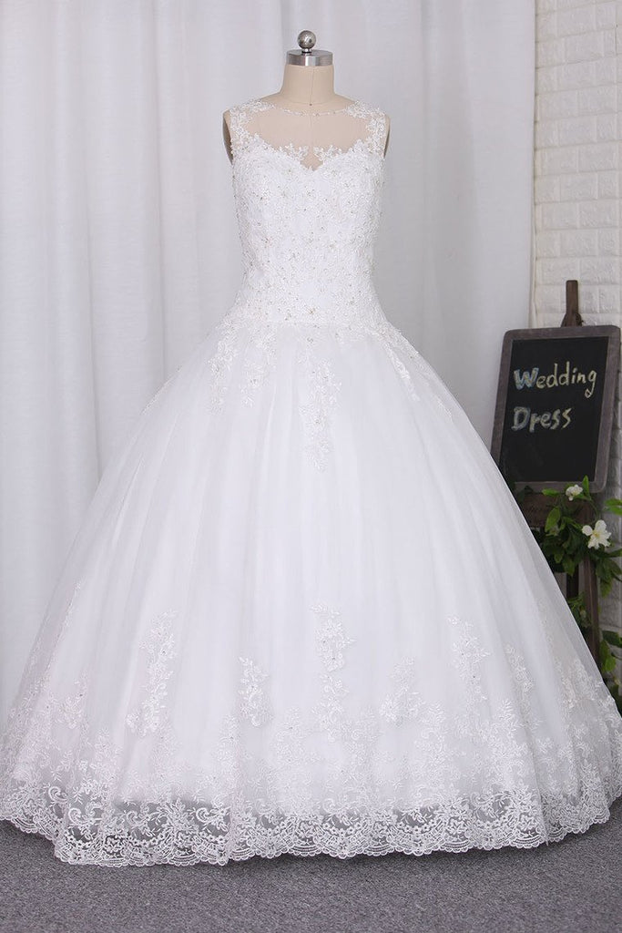 Wedding Dresses Scoop A Line With Beads And Applique Online – jolilis